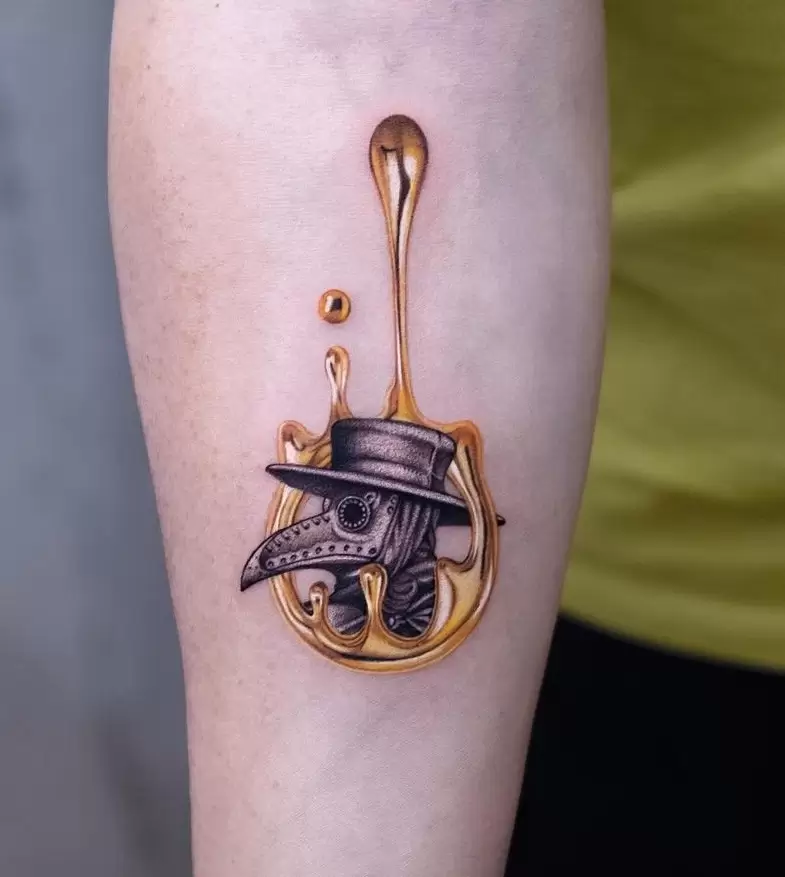 Plague doctor tattoo on forearm