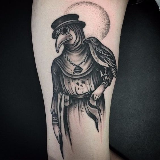 Plague doctor tattoo on forearm for men