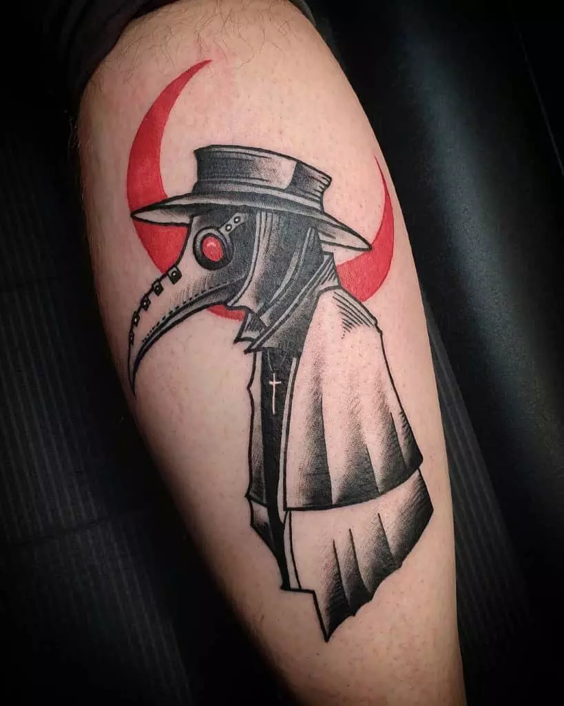 Plague doctor tattoo on the biceps for men