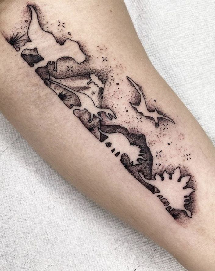 Tattoo of a dinosaur on the arm for women