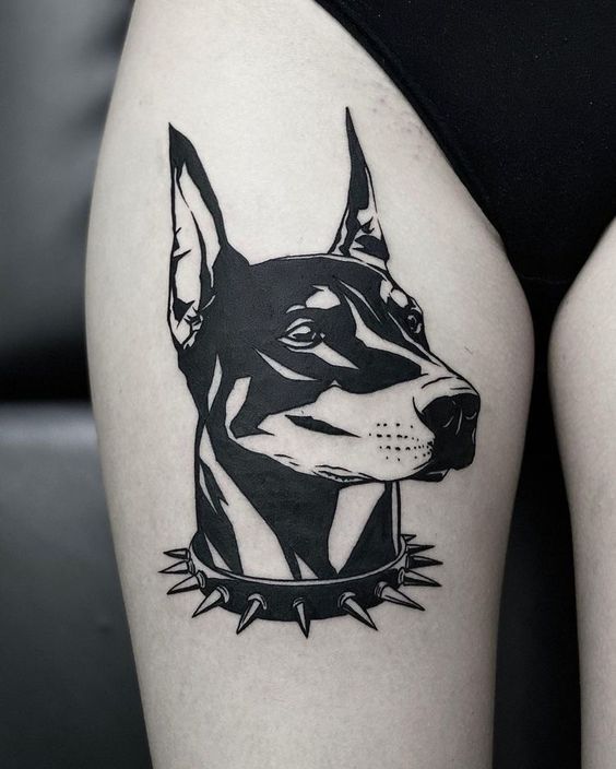 Doberman tattoo on the hip for women