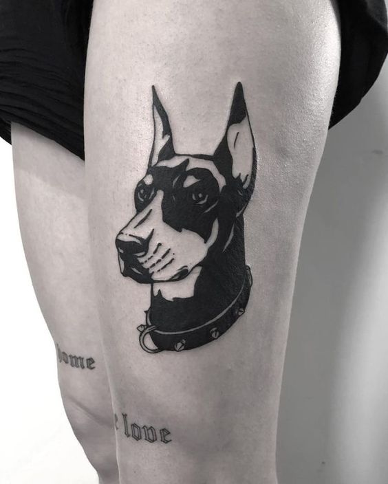 Doberman tattoo on the hip for women