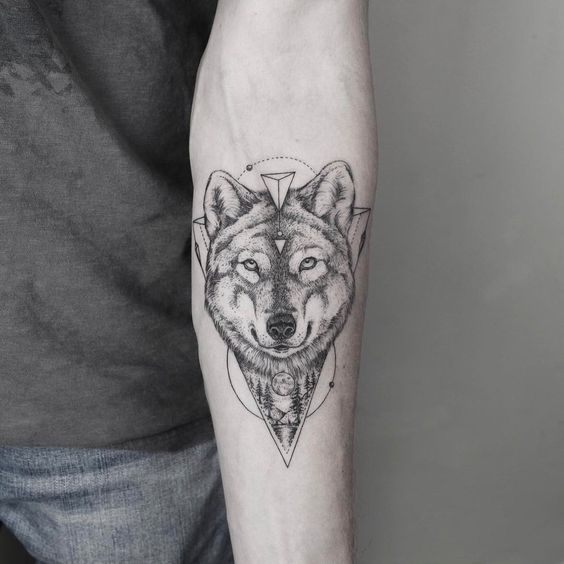 Tattoo of a wolf on the forearm for men