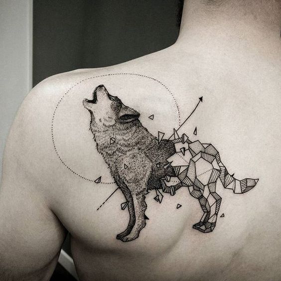 Wolf tattoo on the shoulder blade for men