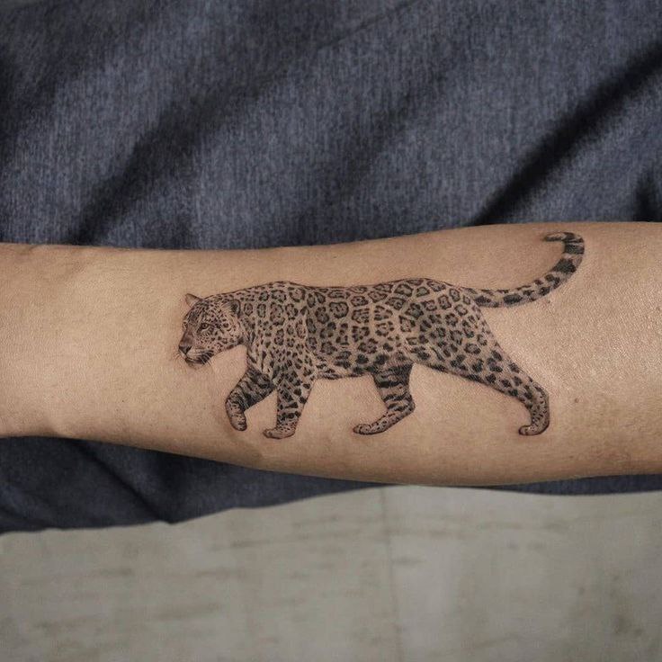 Leopard tattoo on the forearm for men