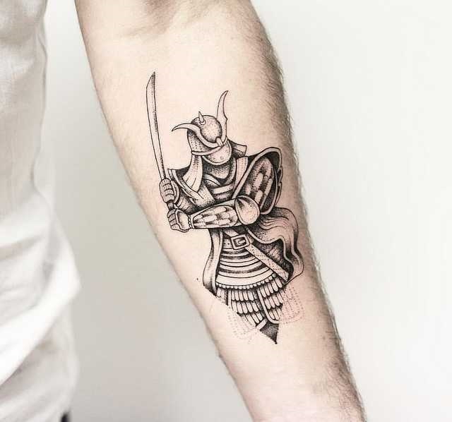 Samurai tattoo on forearm for men