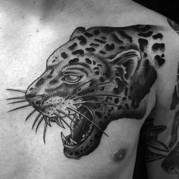 Cheetah tattoo on the chest for men