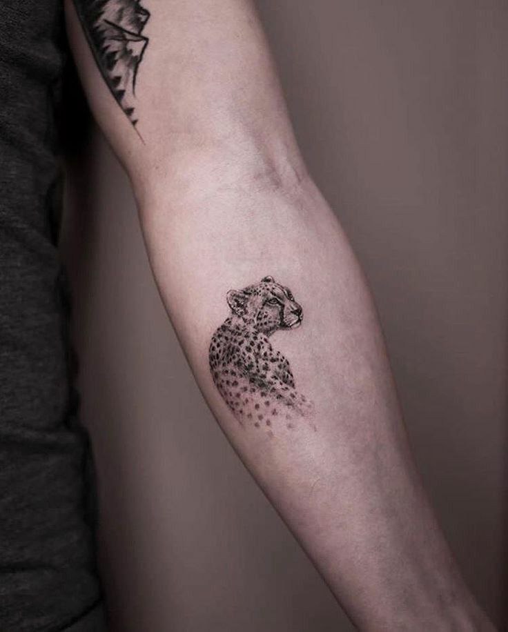 Cheetah tattoo on forearm for men