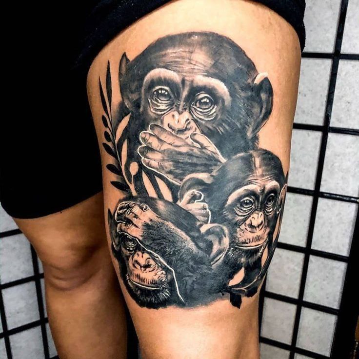 Monkey tattoo on the hip for men