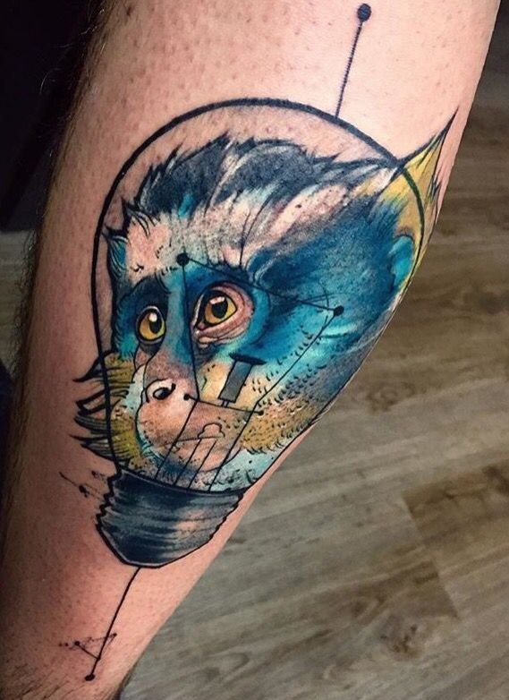 Monkey tattoo on the calf for men