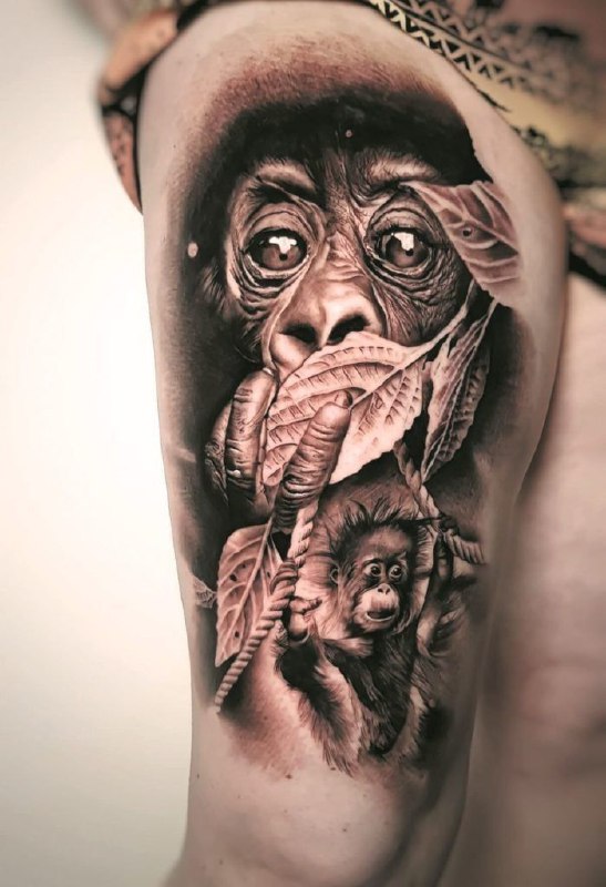 Monkey tattoo on the hip for women