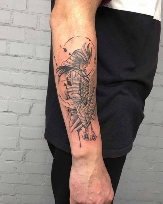 Samurai tattoo on forearm for men