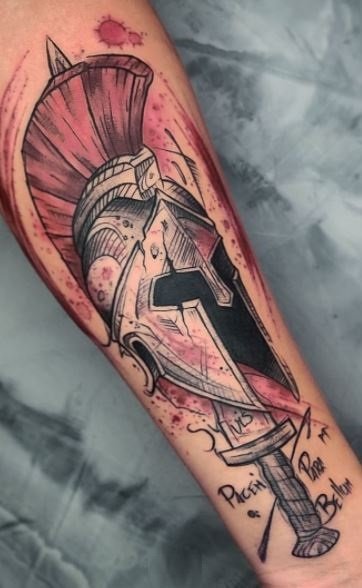 Spartan tattoo on the arm for men