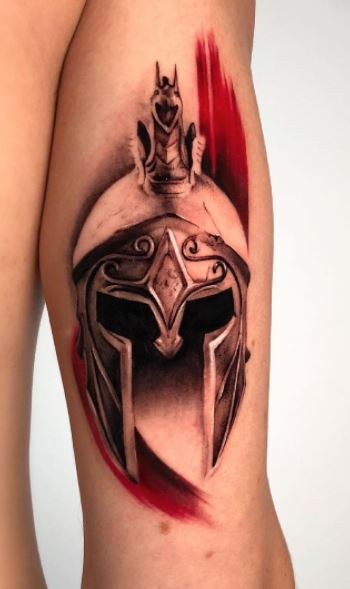 Spartan tattoo on the shoulder for men