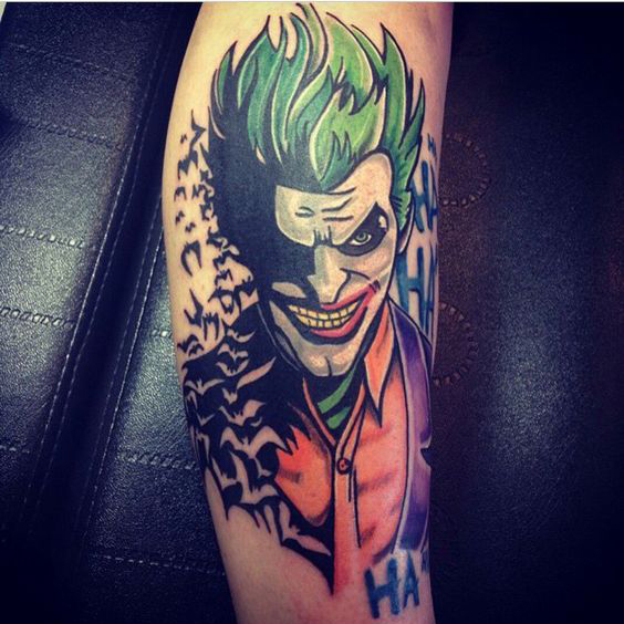 Joker tattoo on calf