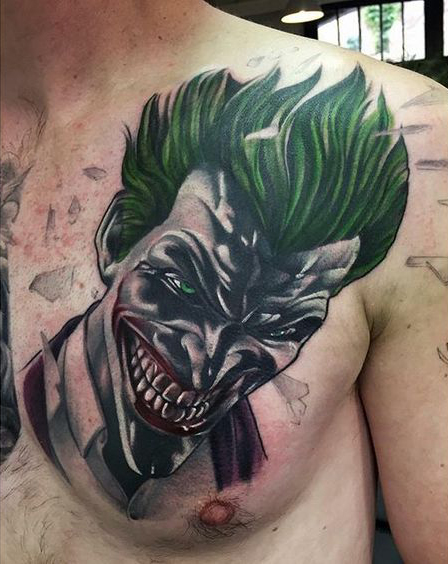 Joker tattoo on the chest