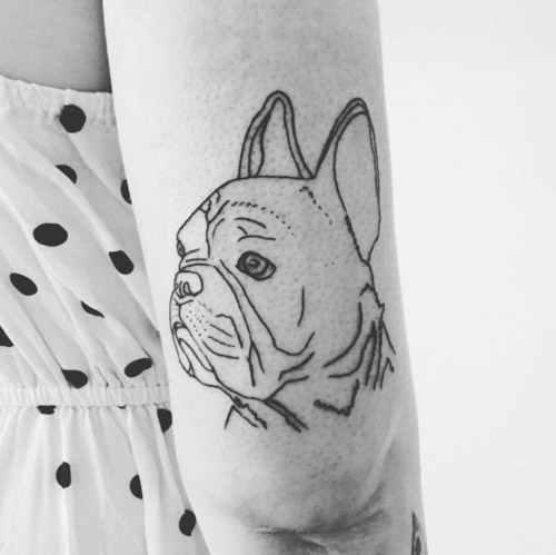 Bulldog tattoo on the shoulder for women