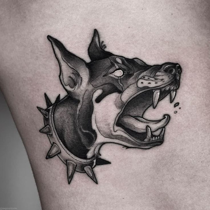 Doberman tattoo on the side for men