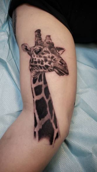 Tattoo of a giraffe on the shoulder for men