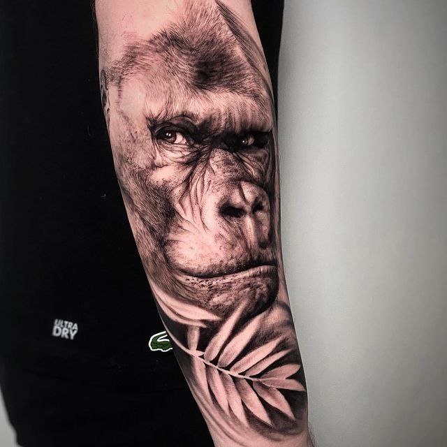 Gorilla tattoo on the arm for men