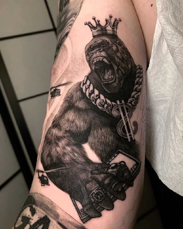 Gorilla tattoo on the shoulder for men