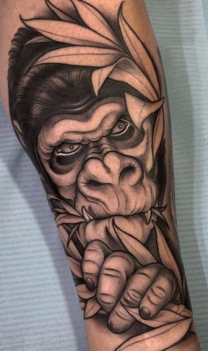 Gorilla tattoo on the forearm for women