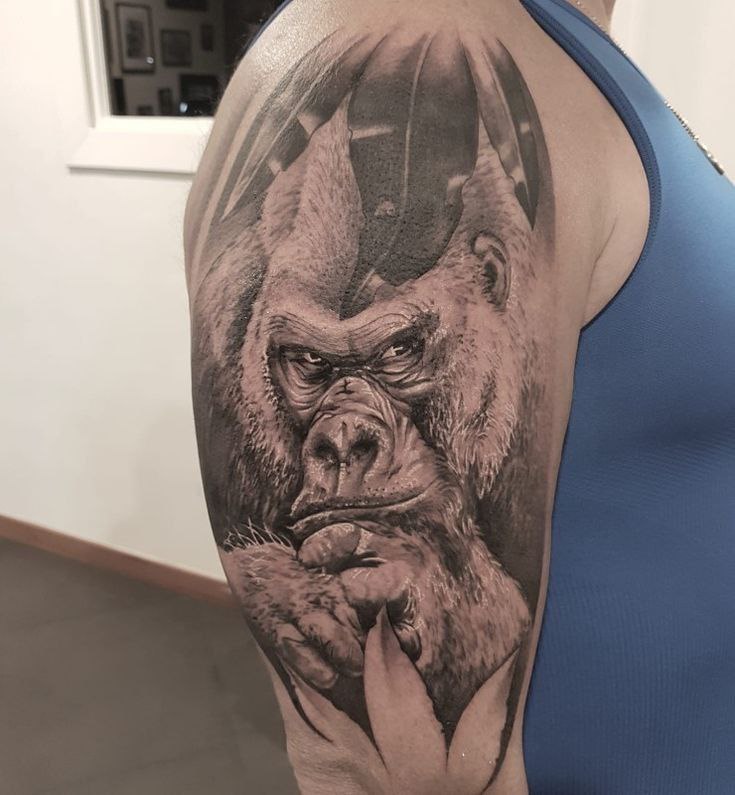 Gorilla tattoo on the shoulder for men