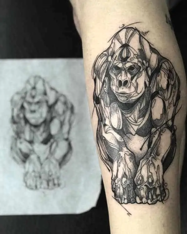 Gorilla tattoo on the shin for men