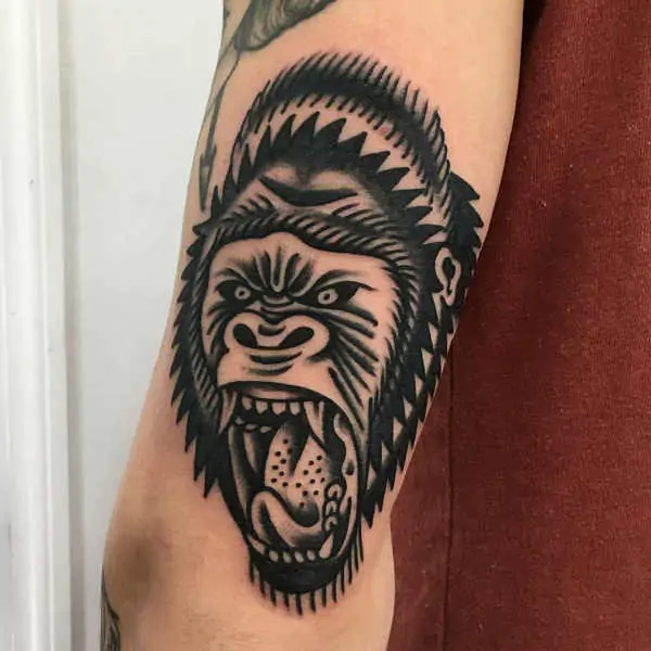 Gorilla tattoo on the shoulder for women