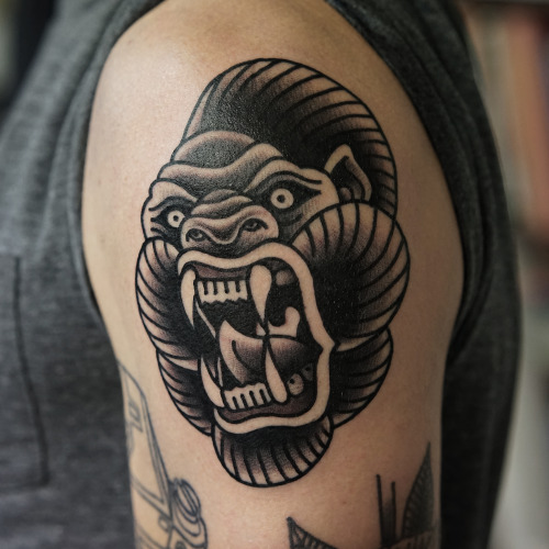 Gorilla tattoo on the shoulder for men