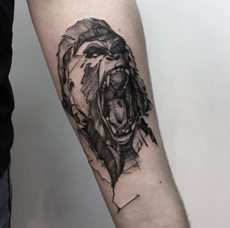 Gorilla tattoo on forearm for men