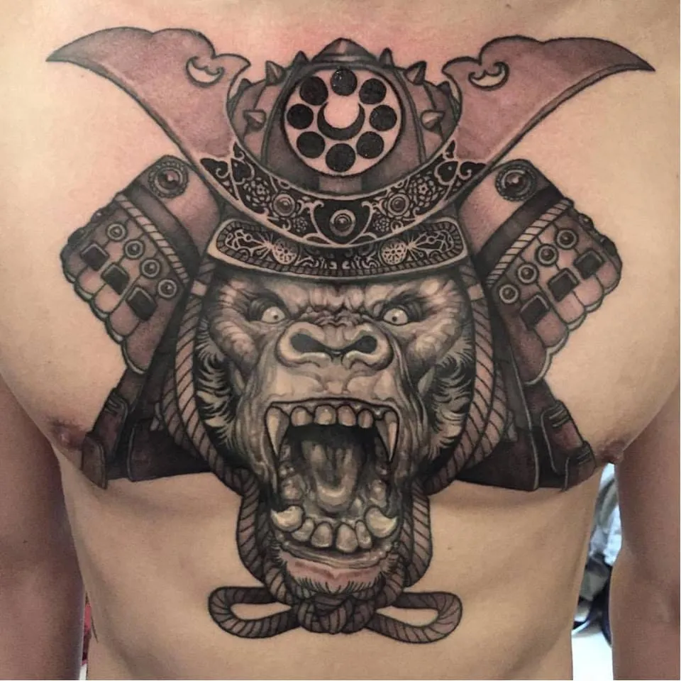 The gorilla tattoo on the chest for men