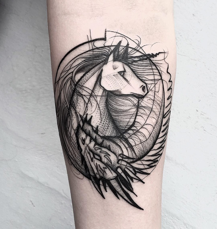 Horse tattoo on the forearm for women