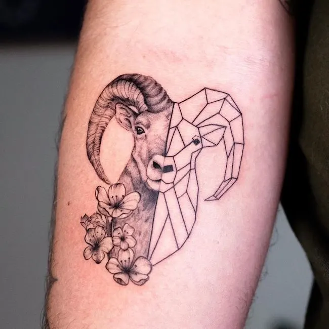 Tattoo of a ram on the forearm for men