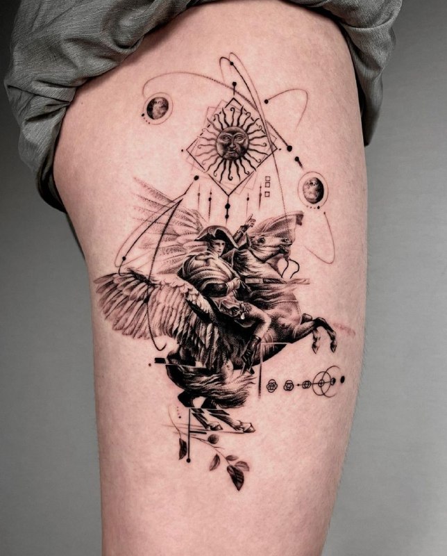 Pegasus tattoo on the thigh for men