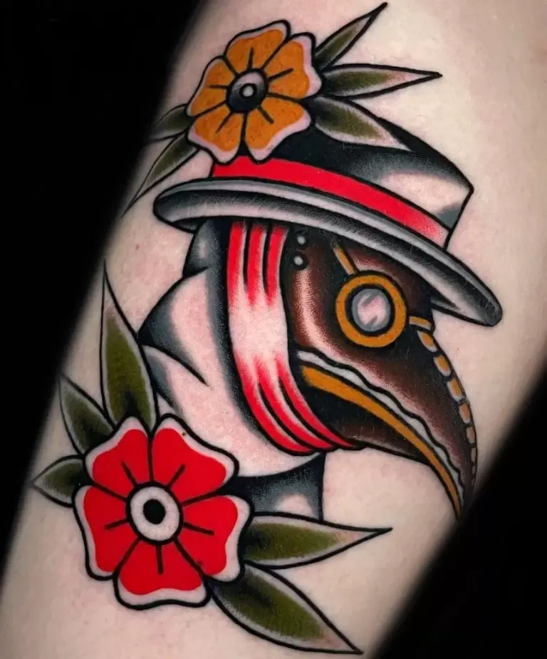 Plague doctor tattoo on forearm