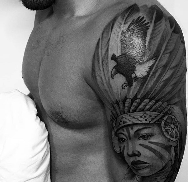 Indian tattoo on the shoulder for men