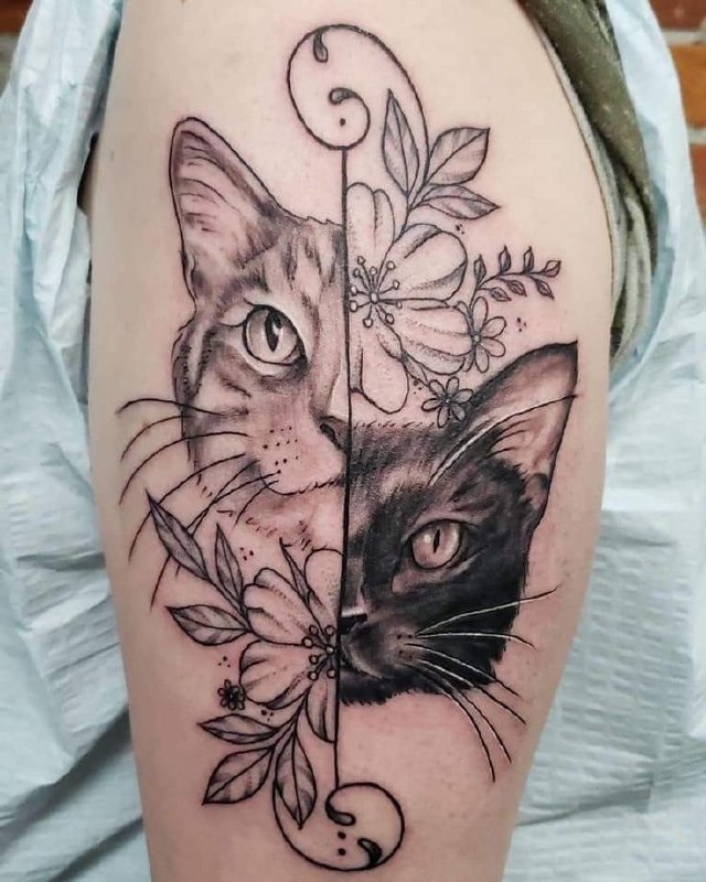 Cat tattoo on the shoulder for women