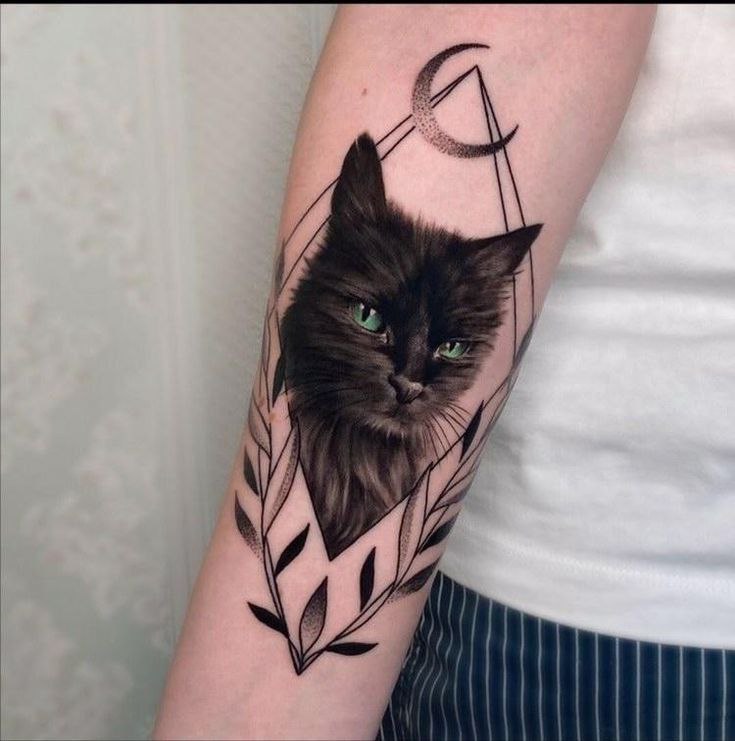 Cat tattoo on the forearm for men