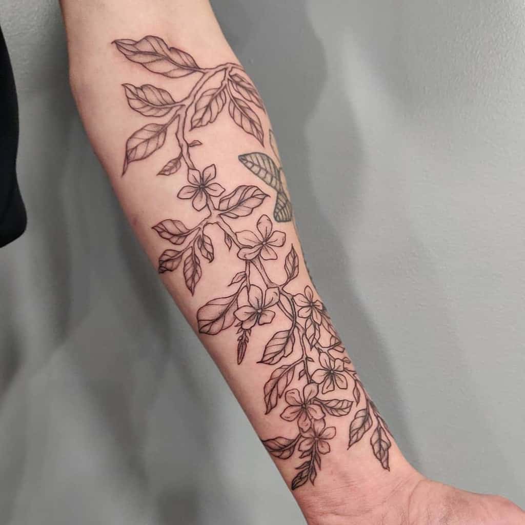 Jasmine tattoo on the forearm for men