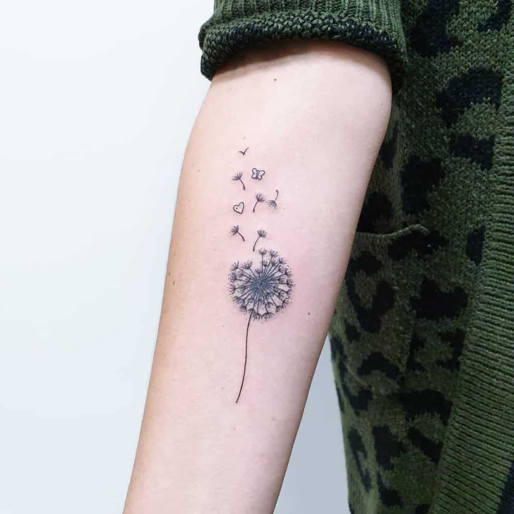 Dandelion tattoo on forearm for women