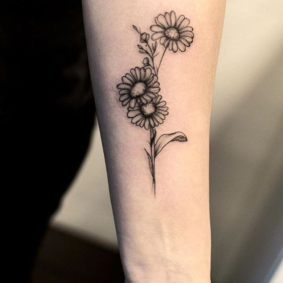 Daisy tattoo on forearm for women