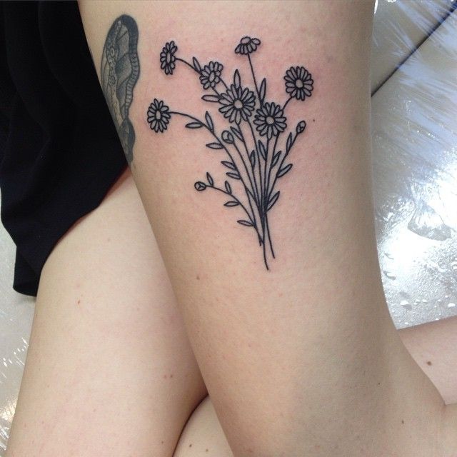 Daisy tattoo on the hip for women