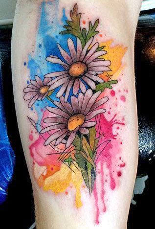 Colorful daisy tattoo on the forearm for men