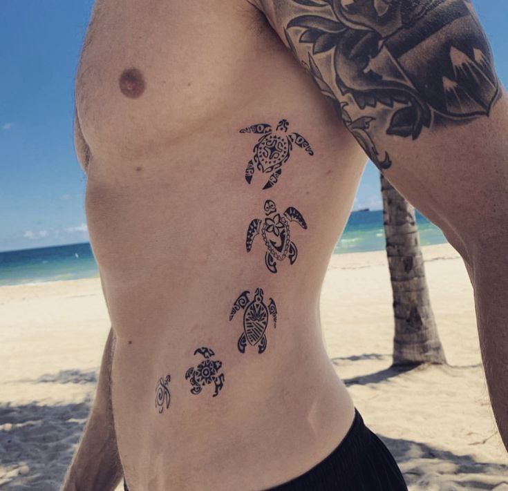 Turtle tattoo on the side for men