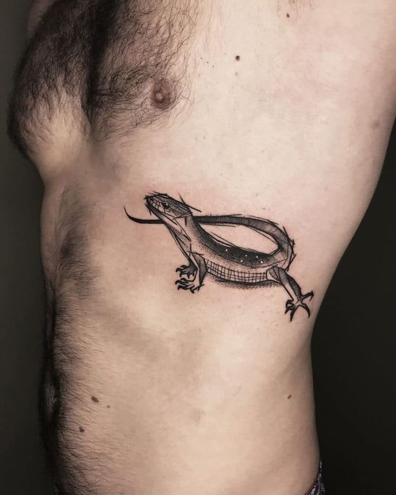 Lizard tattoo on the side for men