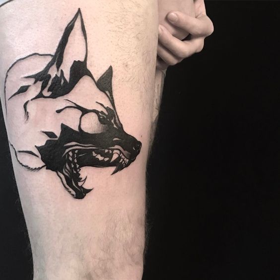 Tattoo of a dog on the hip for men