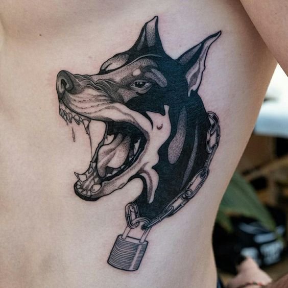 Tattoo of a dog on the side for men