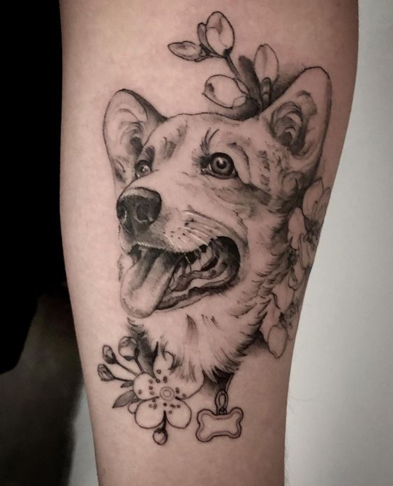 Tattoo of a dog on the hip for men