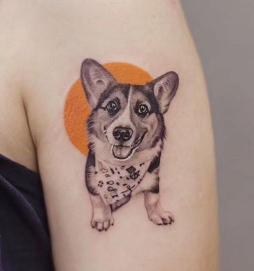 Tattoo of a dog on the shoulder for men